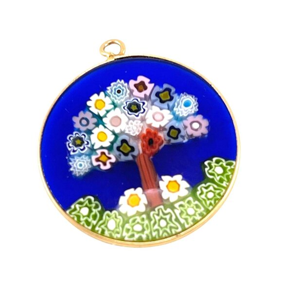 Murano 925 Glass Millefiori Tree Of Life Pendant Charm 1'' Signed - Picture 2 of 7